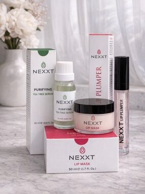 NEXXT Skincare Bundle Lip Mask Lip Plumper Tea Tree Serum